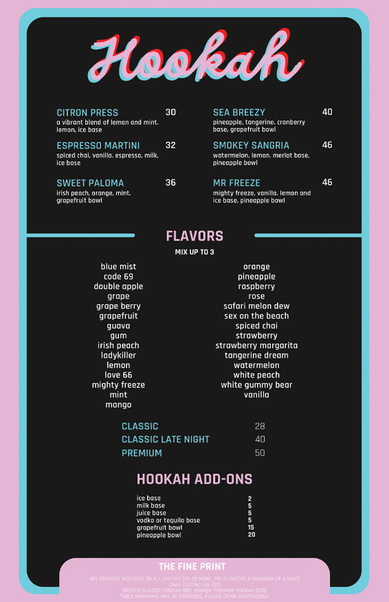 Hookah Menu